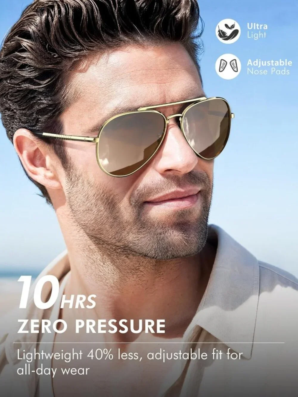 Classic Polarized Aviator Sunglasses for Men & Women - UV400, Lightweight